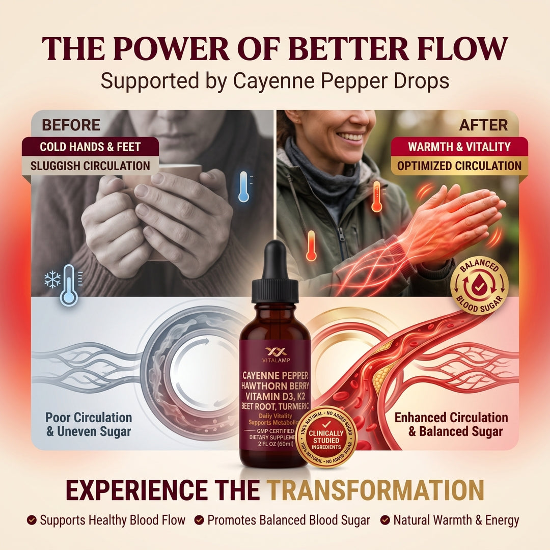 poivre de Cayenne, baie d'aubépine, vitamine D3 K2, betterave, gouttes de curcuma