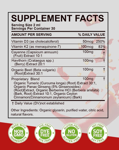 cayenne pepper hawthorn berry vitamin D3 K2 beet root turmeric drops