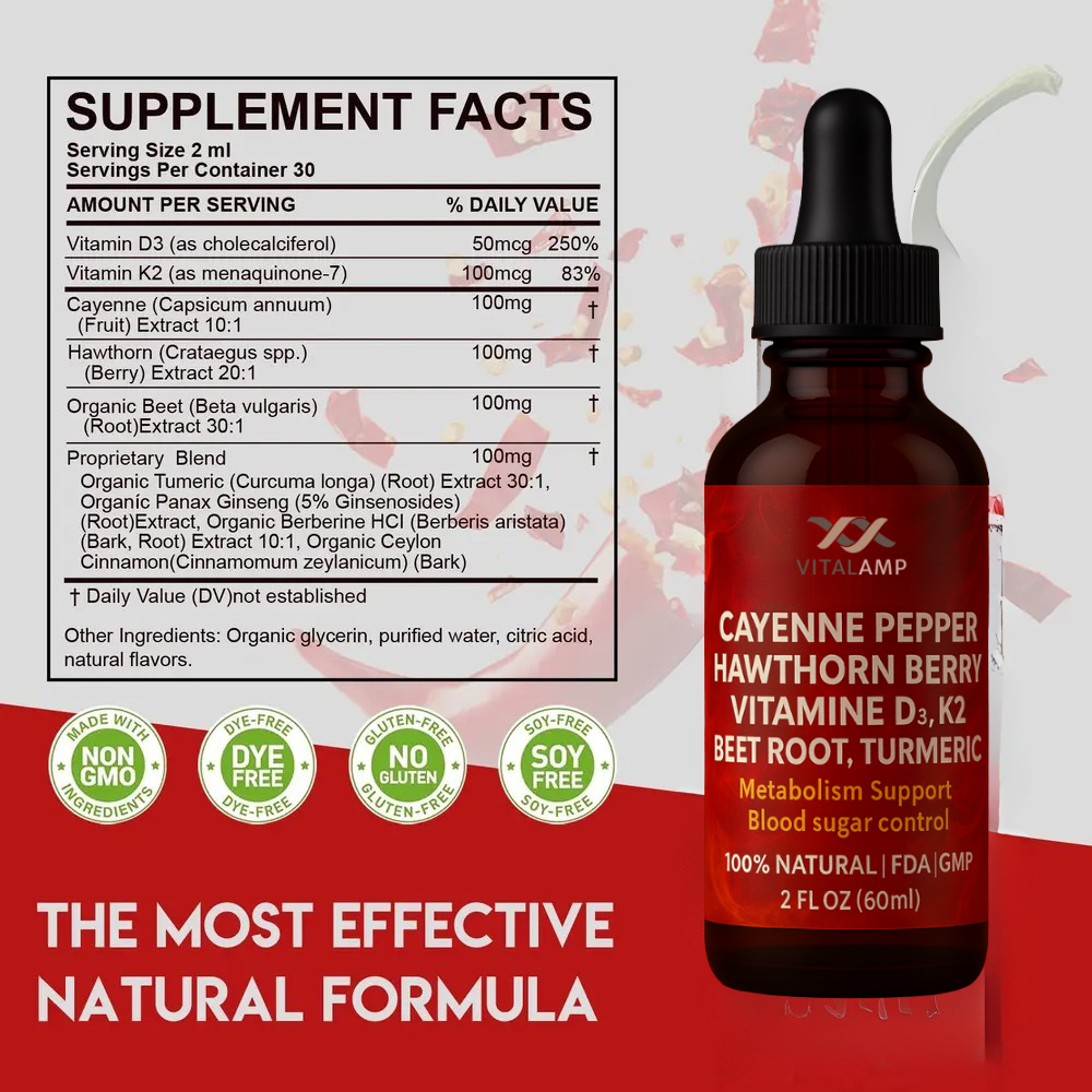 cayenne pepper hawthorn berry vitamin D3 K2 beet root turmeric drops