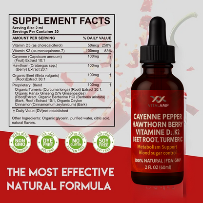 cayenne pepper hawthorn berry vitamin D3 K2 beet root turmeric drops