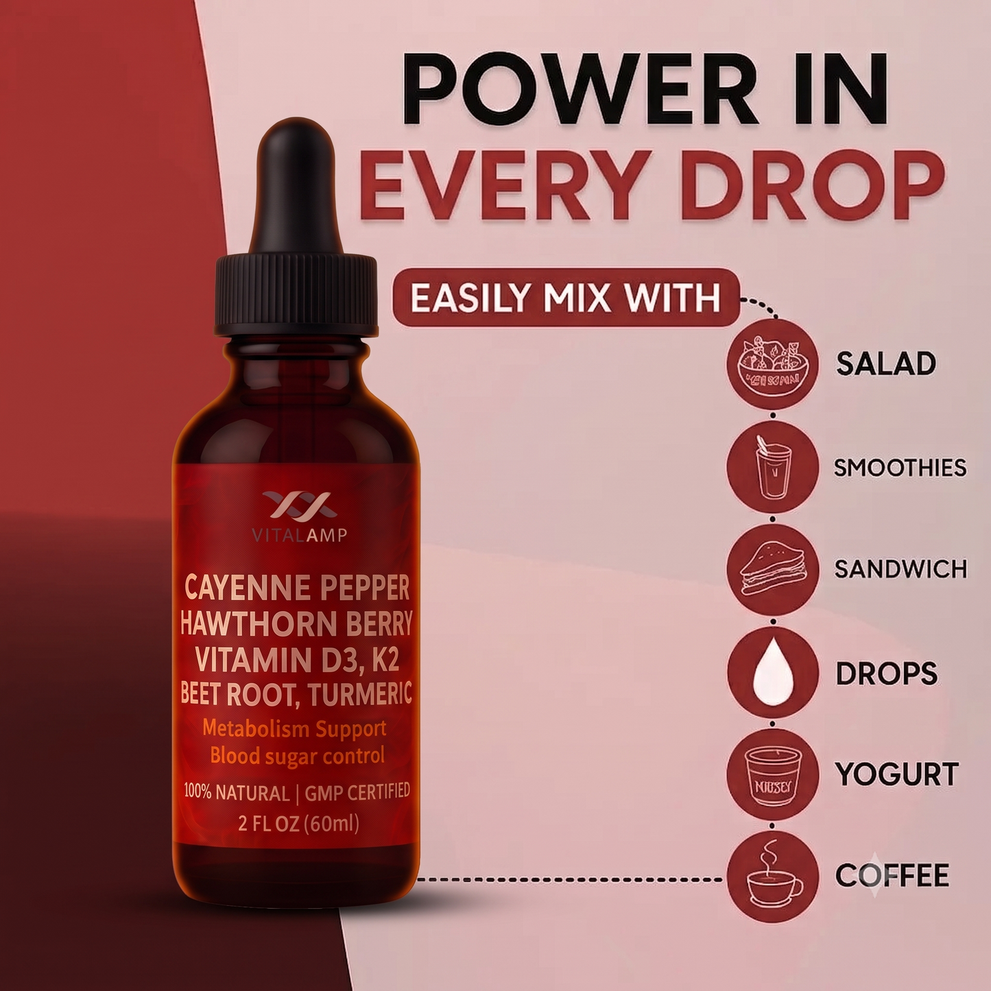 cayenne pepper hawthorn berry vitamin D3 K2 beet root turmeric drops
