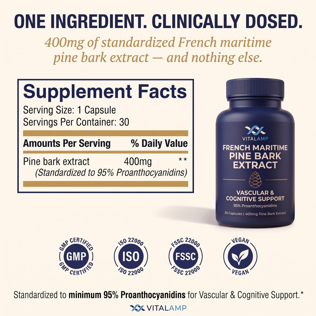 French Maritime Pine Bark Extract 400mg | 95% Proanthocyanidins | Maximum Strength Vascular & Circulation Support