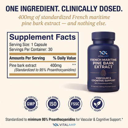 French Maritime Pine Bark Extract 400mg | 95% Proanthocyanidins | Maximum Strength Vascular & Circulation Support
